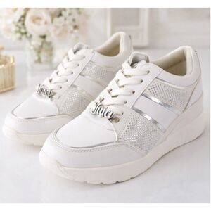 Juicy Couture Sneakers Los Angeles Epoch White Faux Leather Wedge Womens Size 8